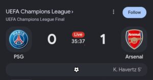 PSG vs Arsenal Live Score— UEFA Champions League Final 2026: Gunners Leads 1-0